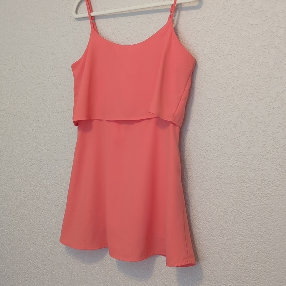 Abercrombie & Fitch coral pink tiered sleeveless mini dress - Picture 6 of 11